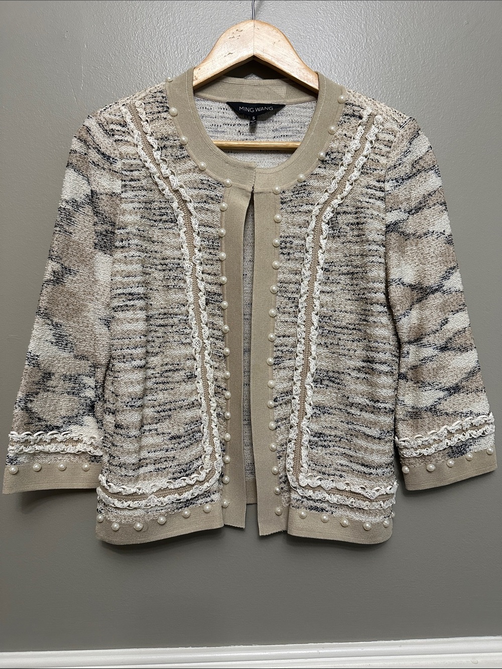 Ming Wang open front cardigan with pearl detail Sz S